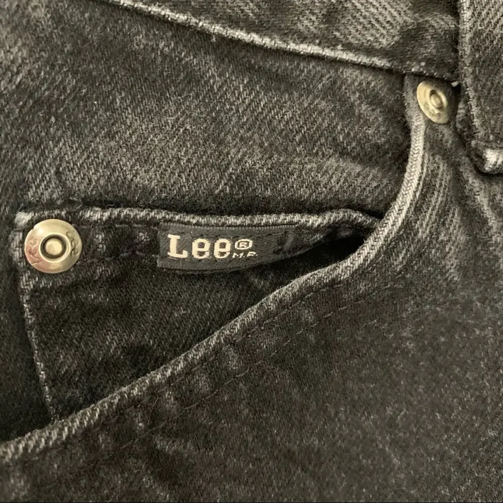 Vintage Lee Jeans 14 Long Black Tapered High Waist Union Made